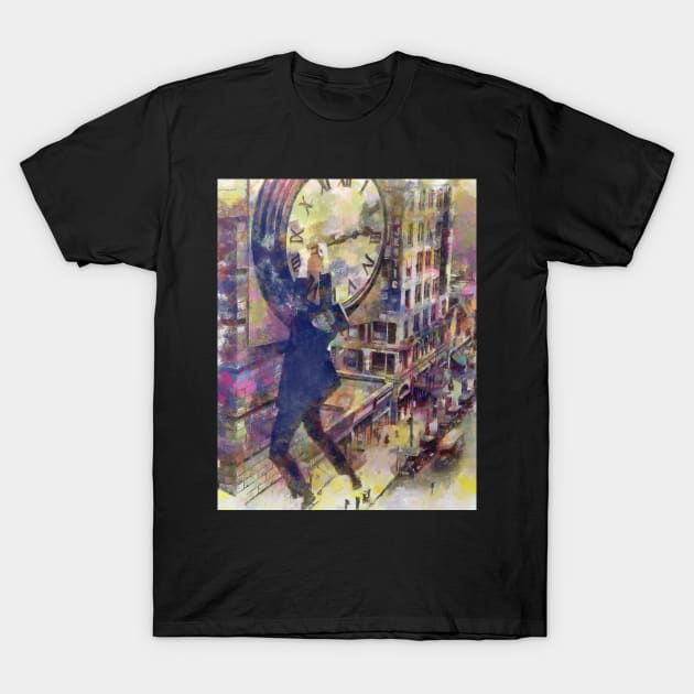 Harold Lloyd in colors, Harold Lloyd Safety Last, canvas painting T-Shirt by Ryan Rad